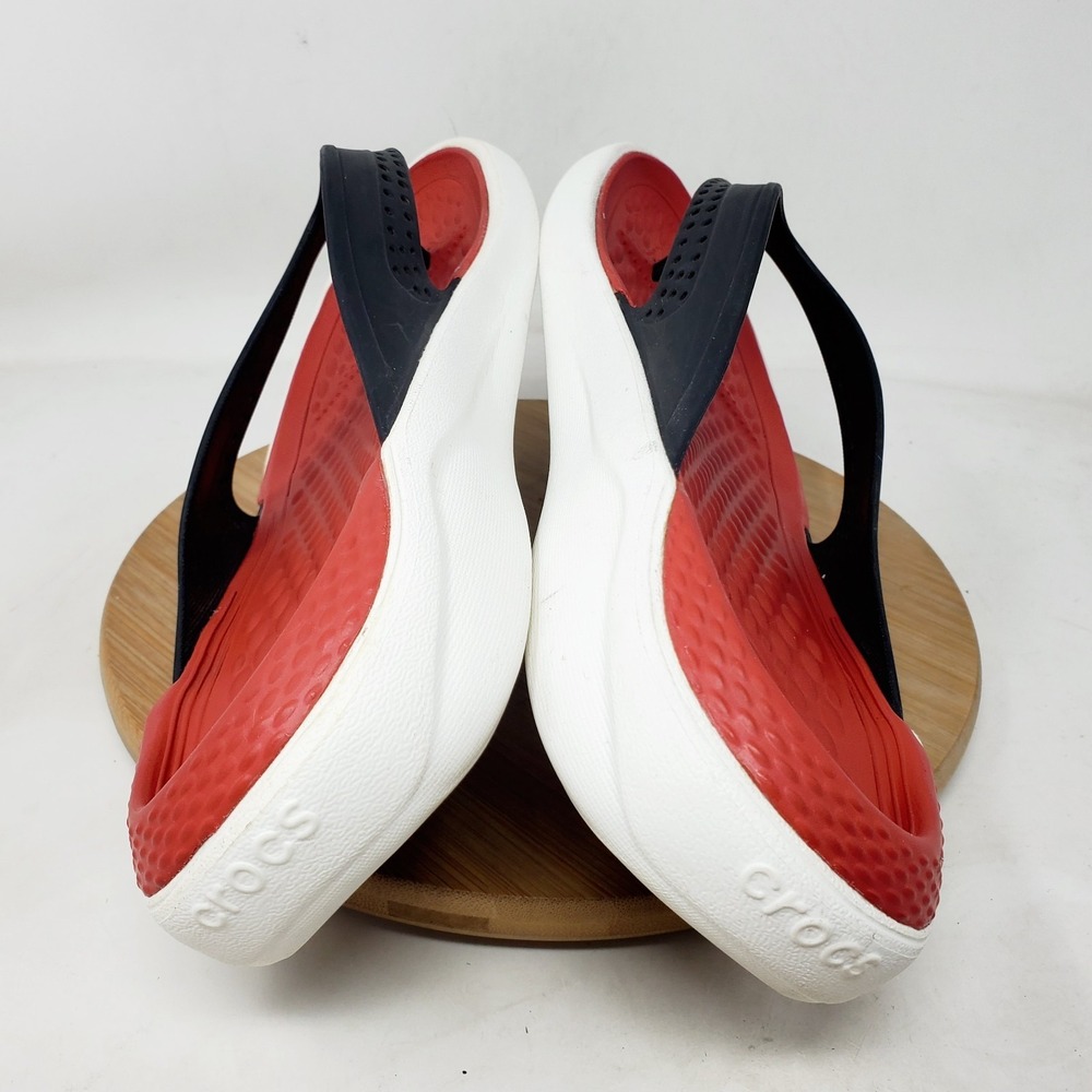 Crocs LiteRide Flip Flop Mens 10 Black Red Lightweight Sandals Shoes - Picture 9 of 13